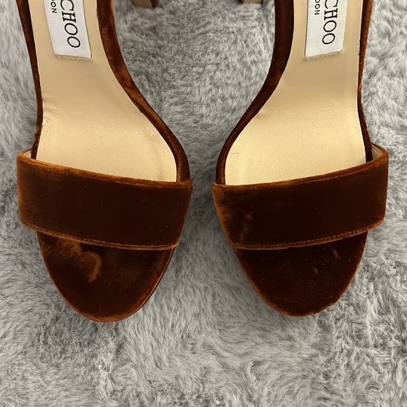 Jimmy Choo Misty 120 Velvet Heeled Sandals In Rust - Picture 9 of 14